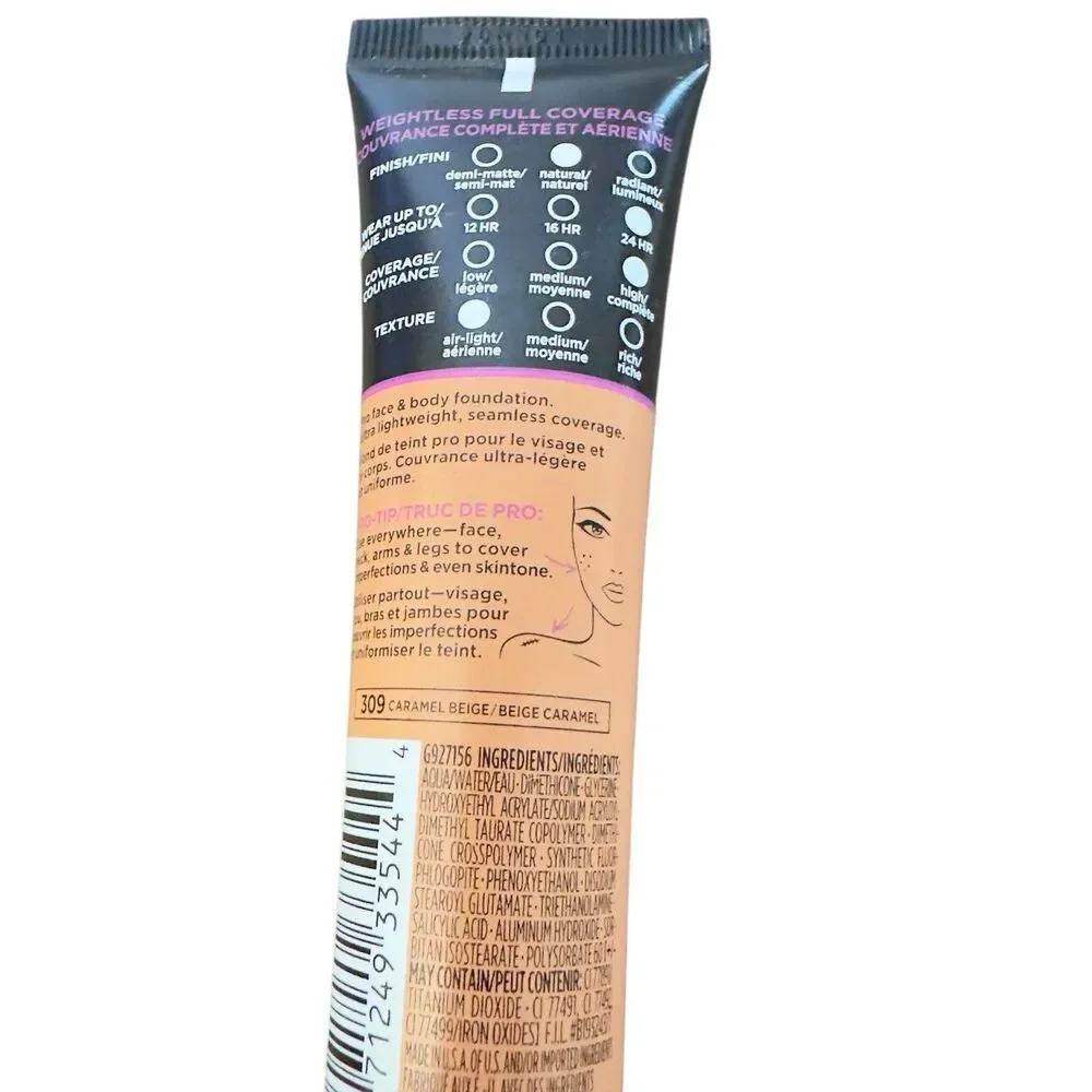 L'Oréal Infallible Total Cover Foundation 309 Caramel Beige 24hr Full Coverage